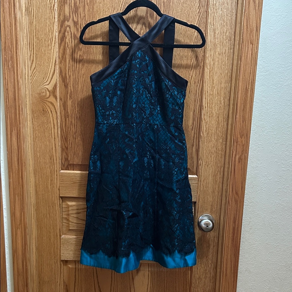 Draper James Black and Teal Backless Dress